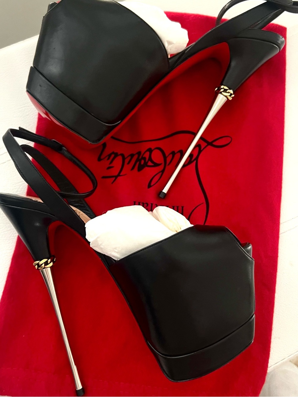 CHRISTIAN LOUBOUTIN DESPRESSI 170mm BLACK LEATHER PLATFORM STILETTOS SZ 351/2